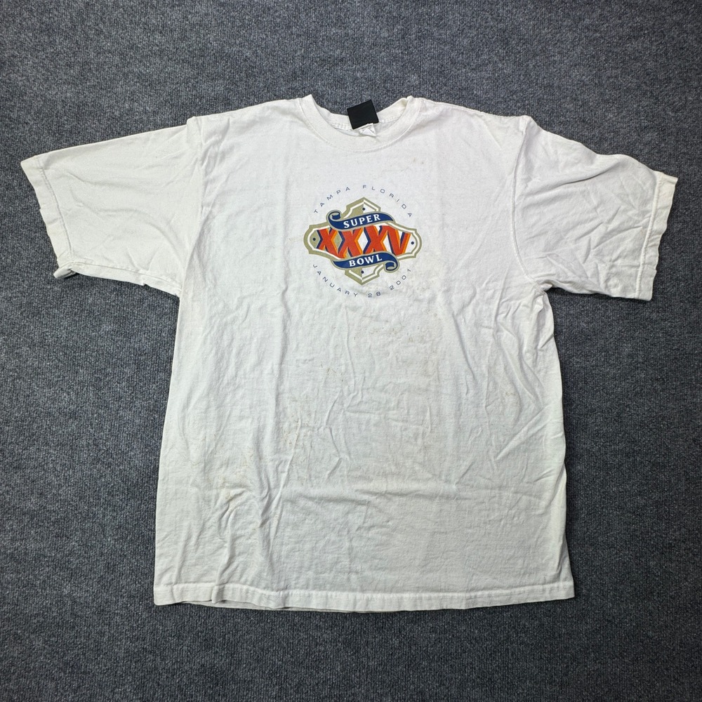 NFL Super Bowl XXXV Tampa Florida 2001 Mens L White Vintage T Shirt